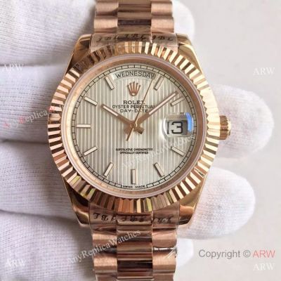 High Quality Copy Rolex Day-Date 41 MM Watch MingZhu Movement Rose Gold Silver Striped Dial